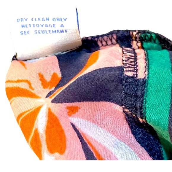 Anthropologie Odille 100% silk print peasant top orange & pink with black lace 6 - Picture 9 of 9